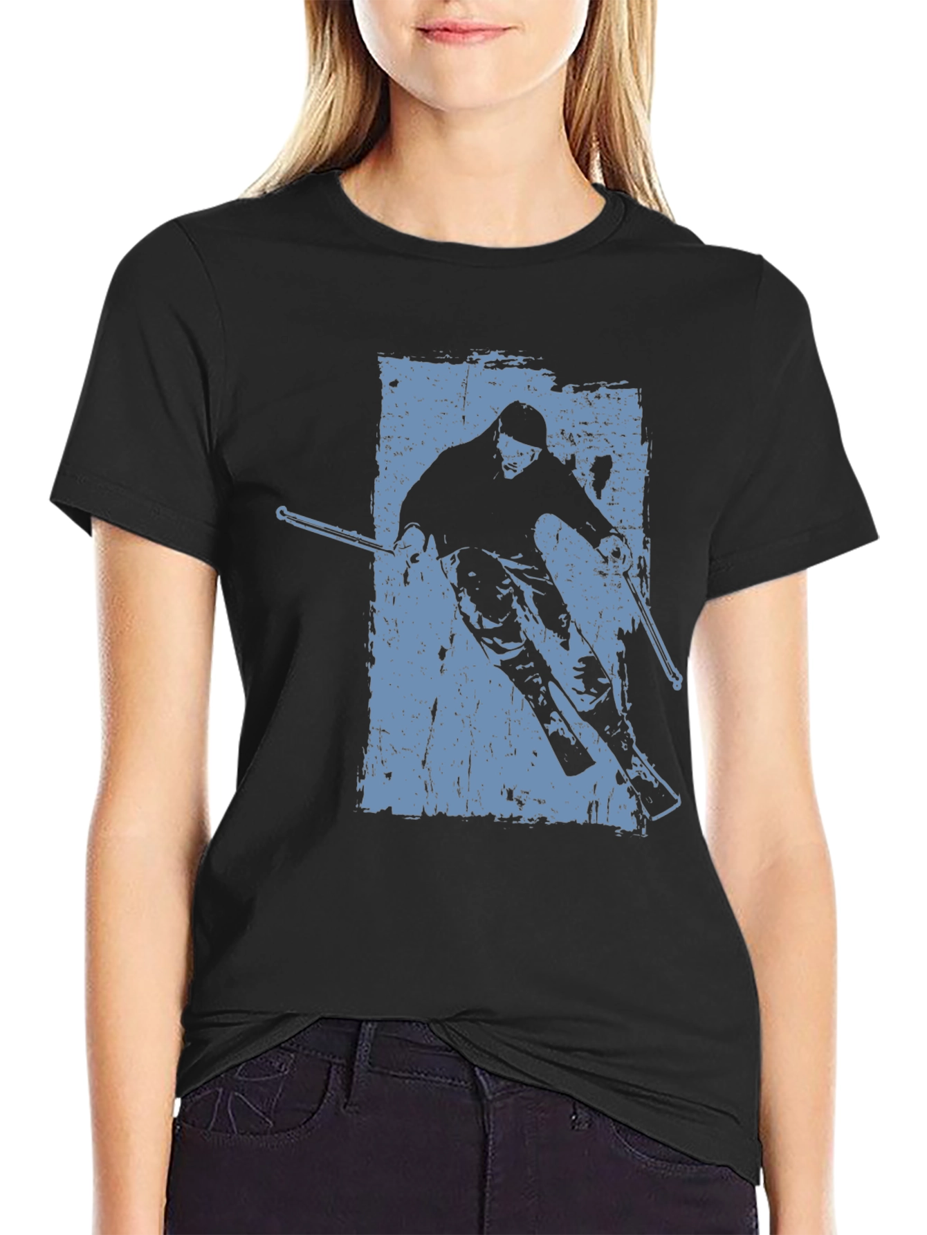 Vintage Skiing Graphic T-Shirt - Black