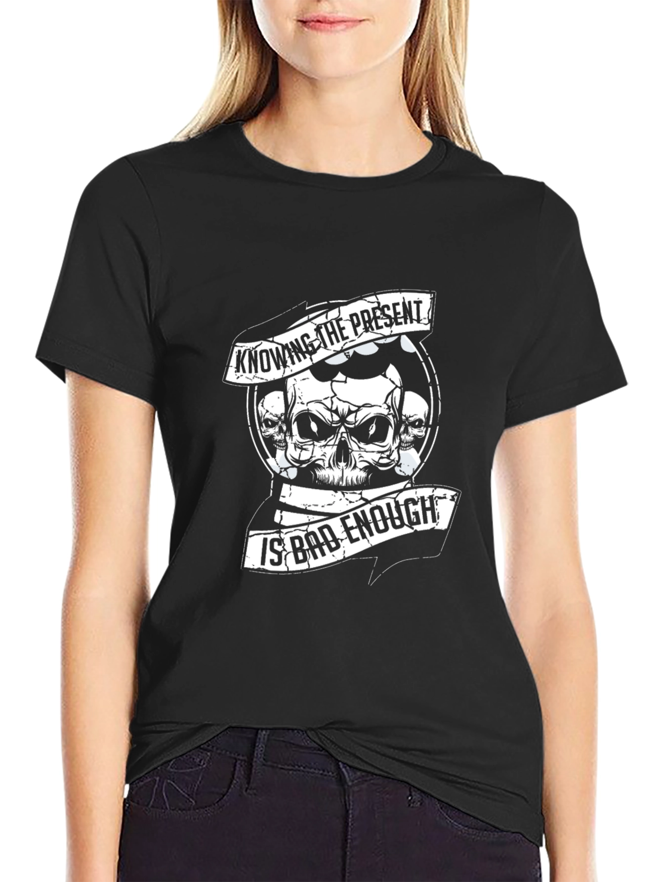 Knowing The Present Skull Graphic T-Shirt