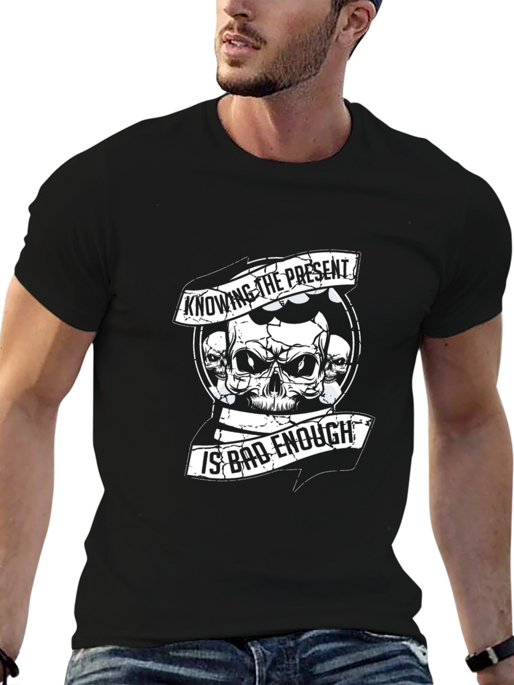 Knowing The Present Skull Graphic T-Shirt