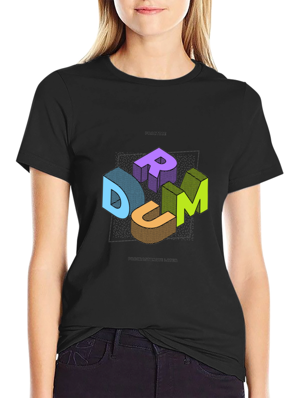 DRUM Graphic Tee - Black Cotton Casual T-Shirt