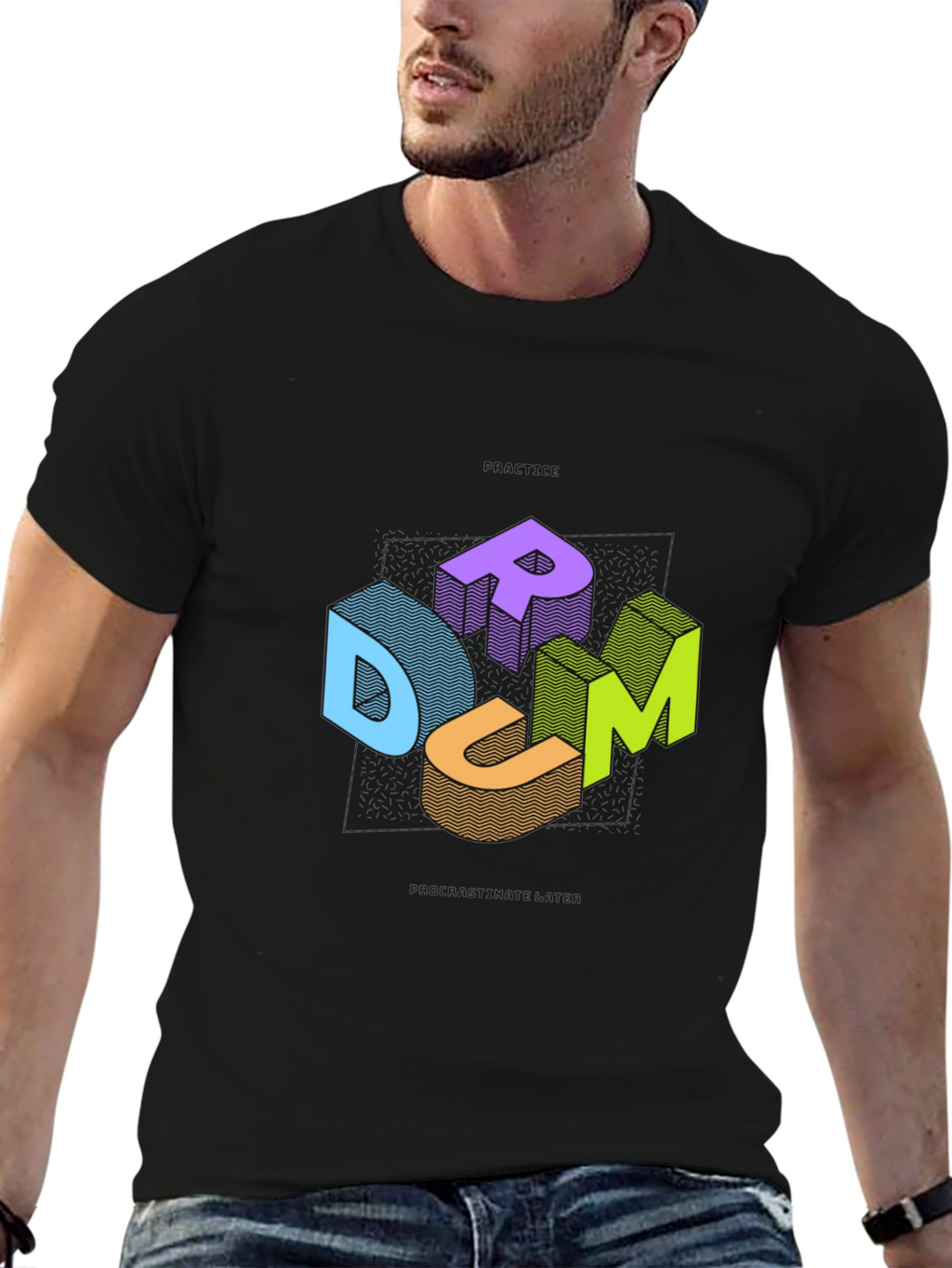 DRUM Graphic Tee - Black Cotton Casual T-Shirt