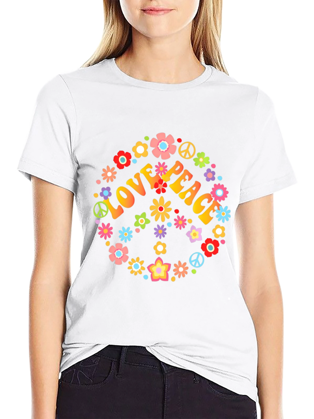 Love & Peace Floral T-Shirt - Retro Style