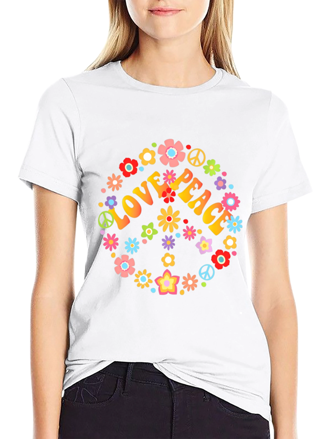 Love & Peace Floral T-Shirt - Retro Style