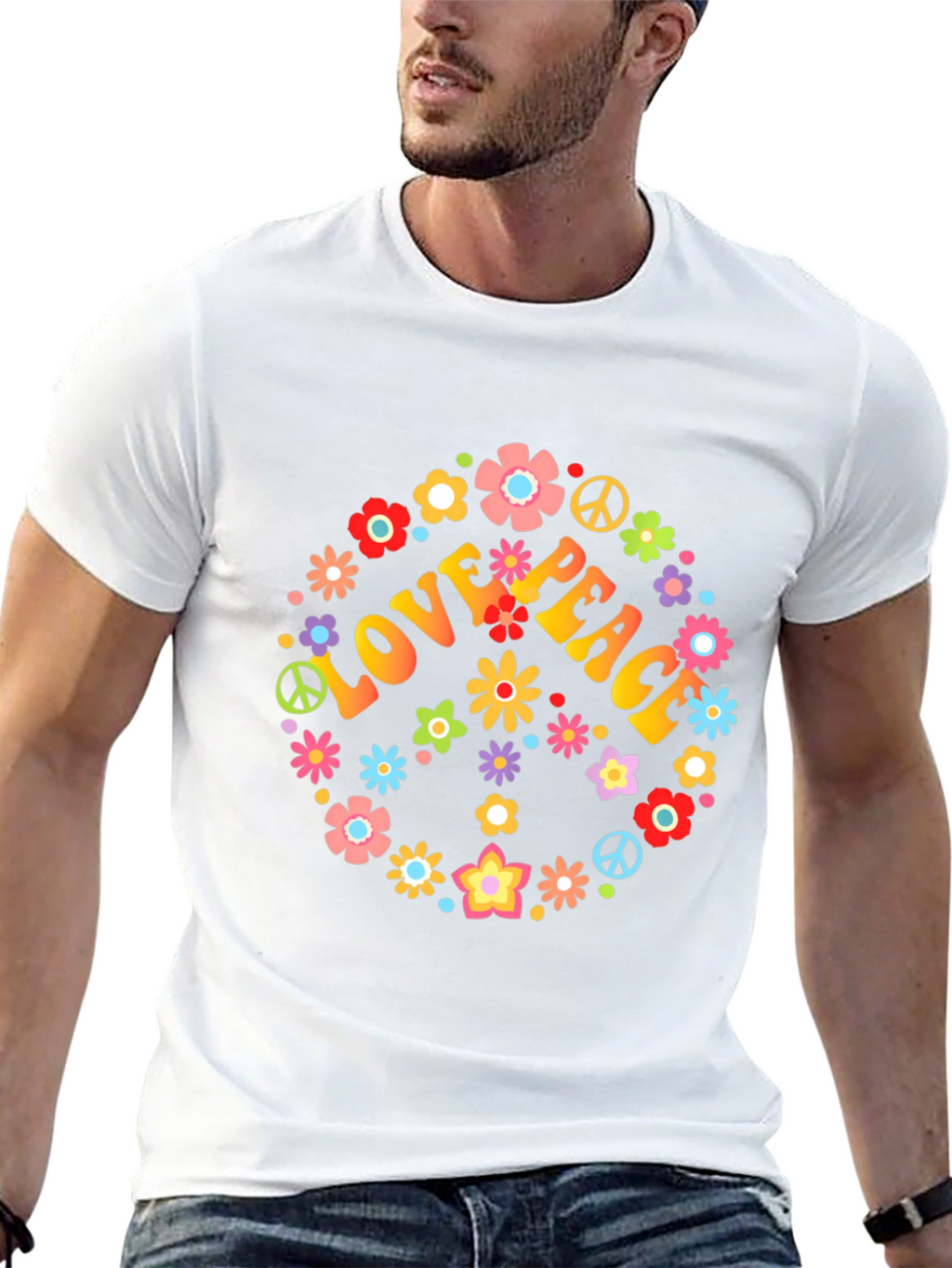 Love & Peace Floral T-Shirt - Retro Style