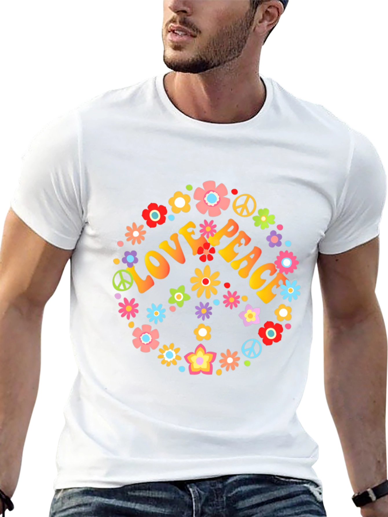 Love & Peace Floral T-Shirt - Retro Style