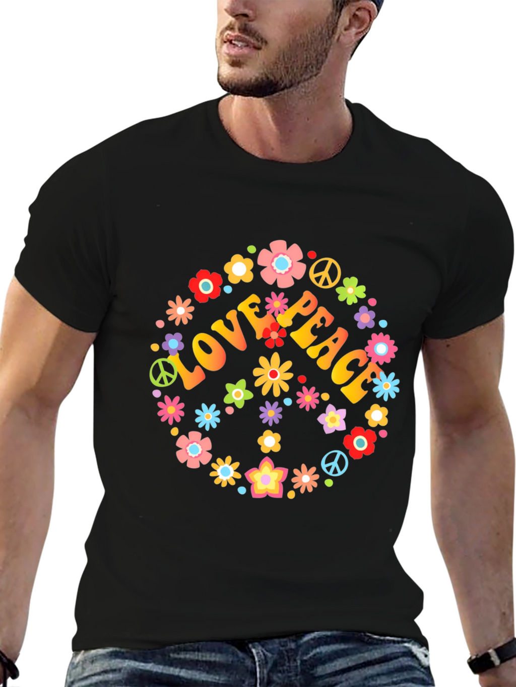 Love & Peace Floral T-Shirt - Retro Style