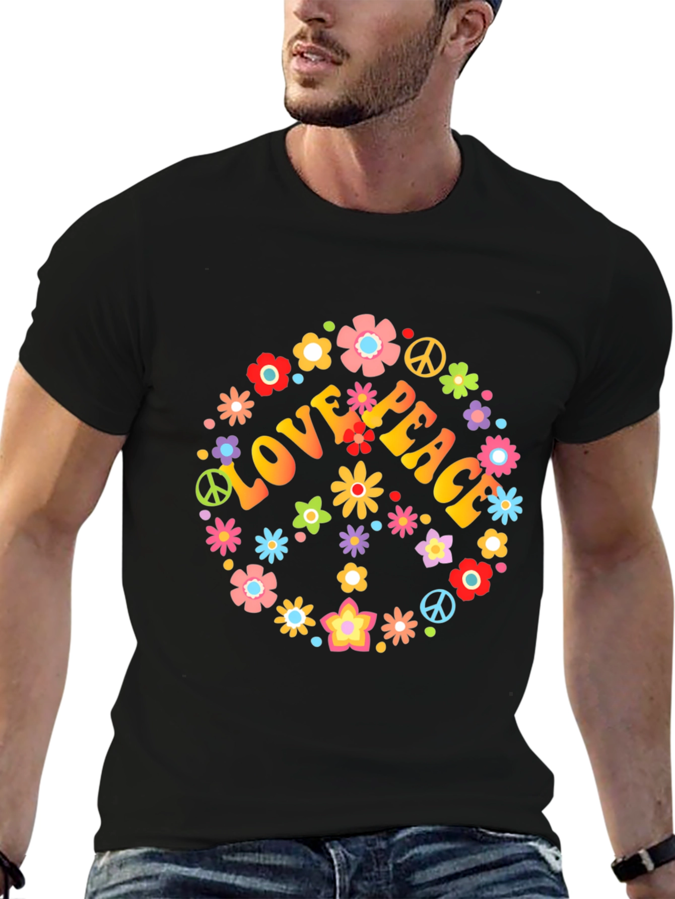 Love & Peace Floral T-Shirt - Retro Style