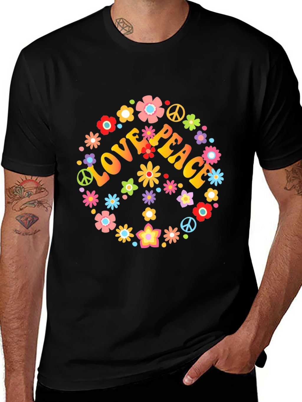 Love & Peace Floral T-Shirt - Retro Style