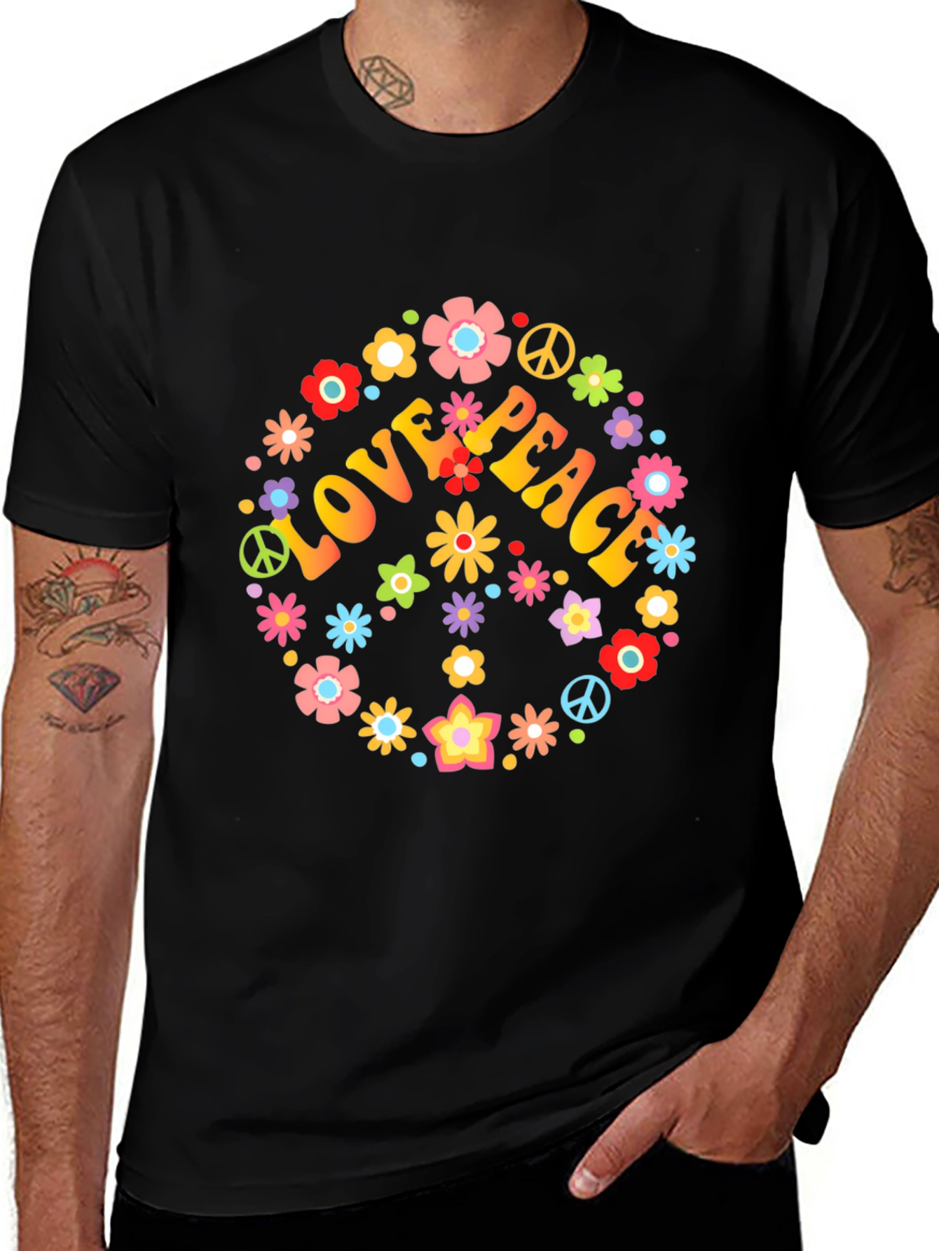 Love & Peace Floral T-Shirt - Retro Style