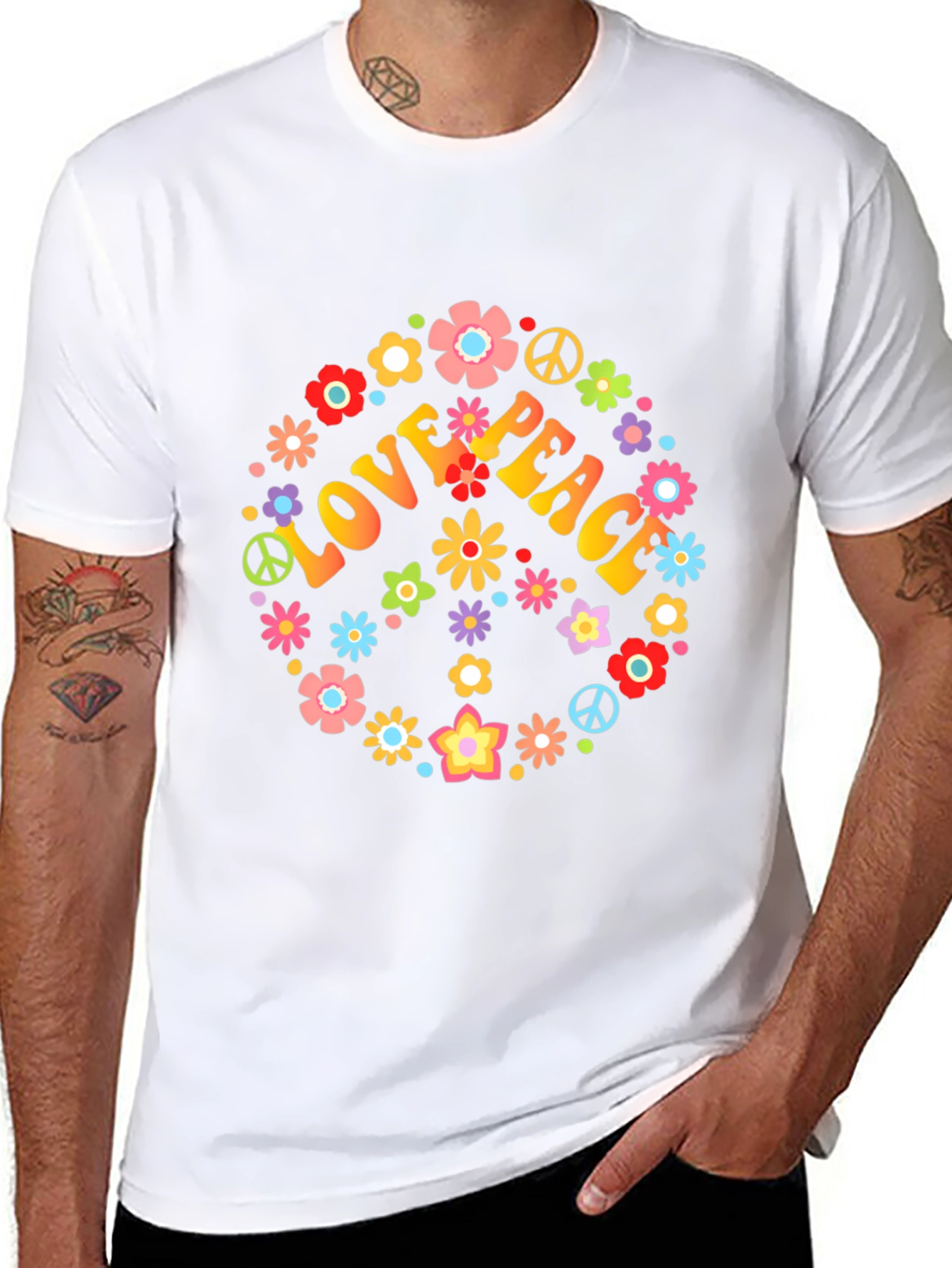 Love & Peace Floral T-Shirt - Retro Style