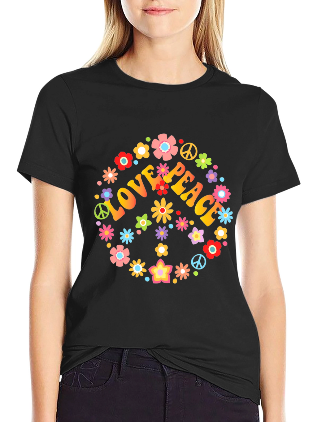 Love & Peace Floral T-Shirt - Retro Style