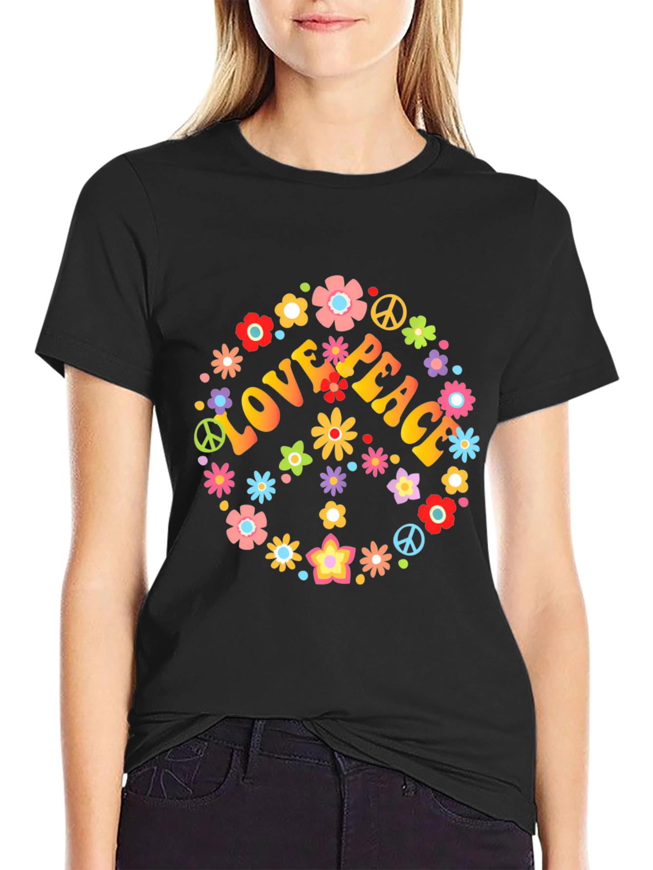 Love & Peace Floral T-Shirt - Retro Style
