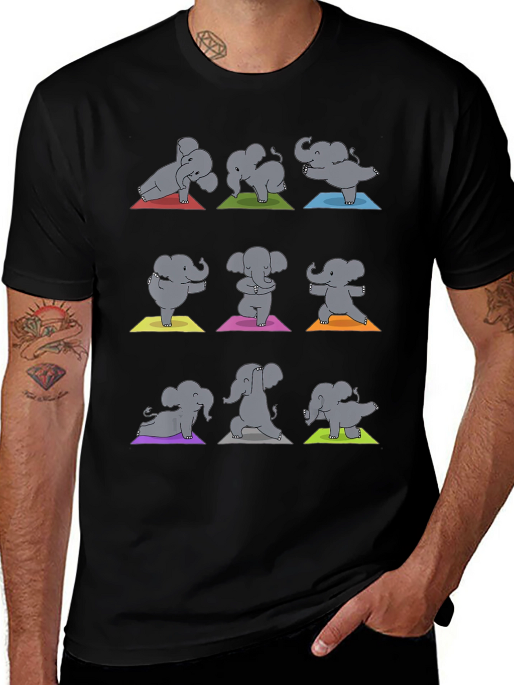 Elephant Yoga Black Graphic Tee