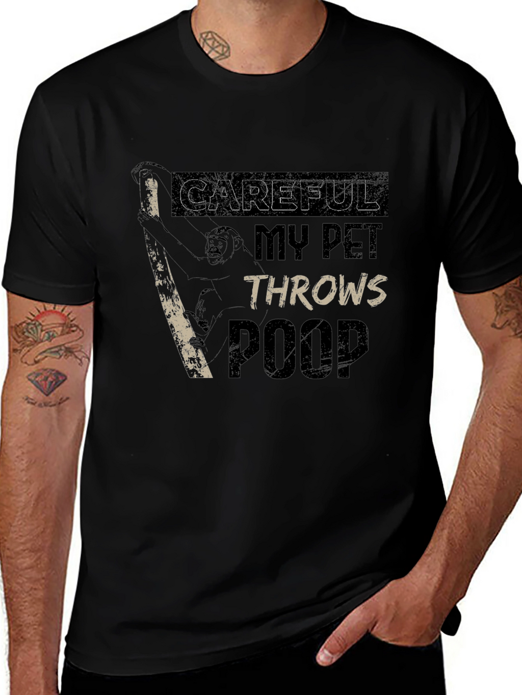 Careful My Pet Throws Poop Graphic T-Shirt