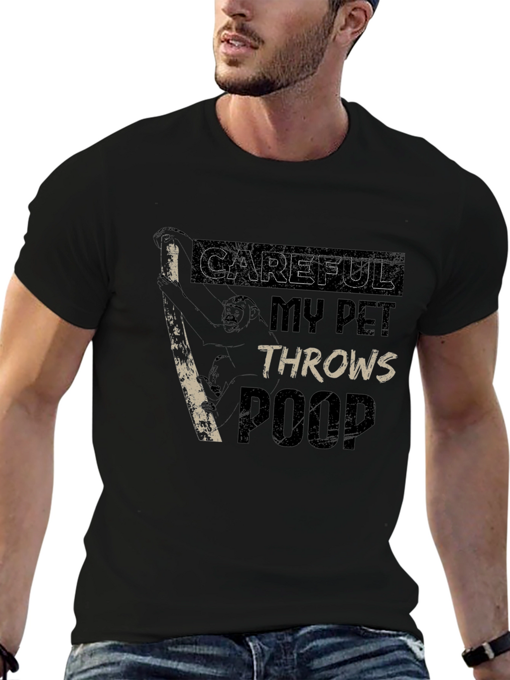 Careful My Pet Throws Poop Graphic T-Shirt