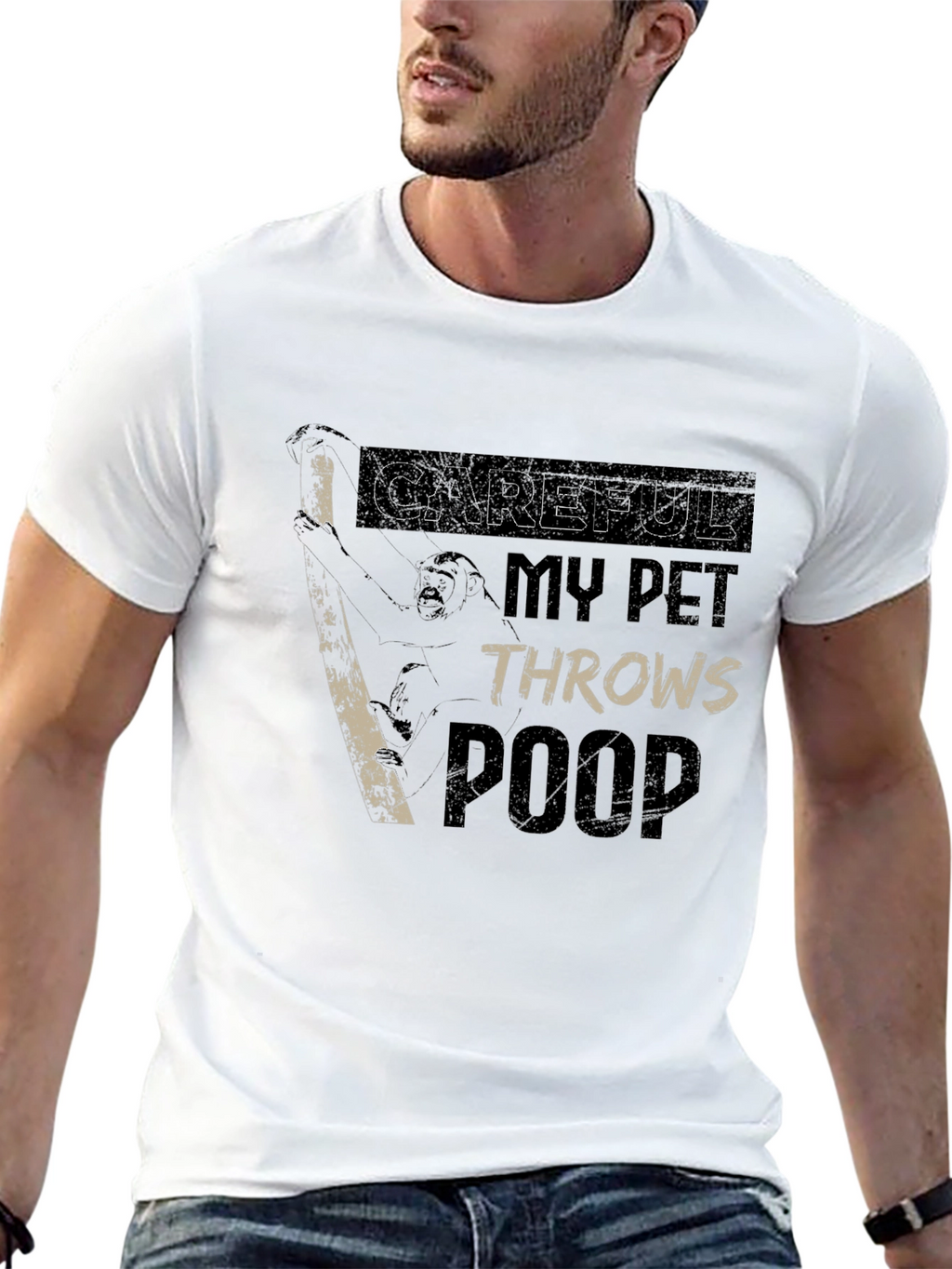 Careful My Pet Throws Poop Graphic T-Shirt