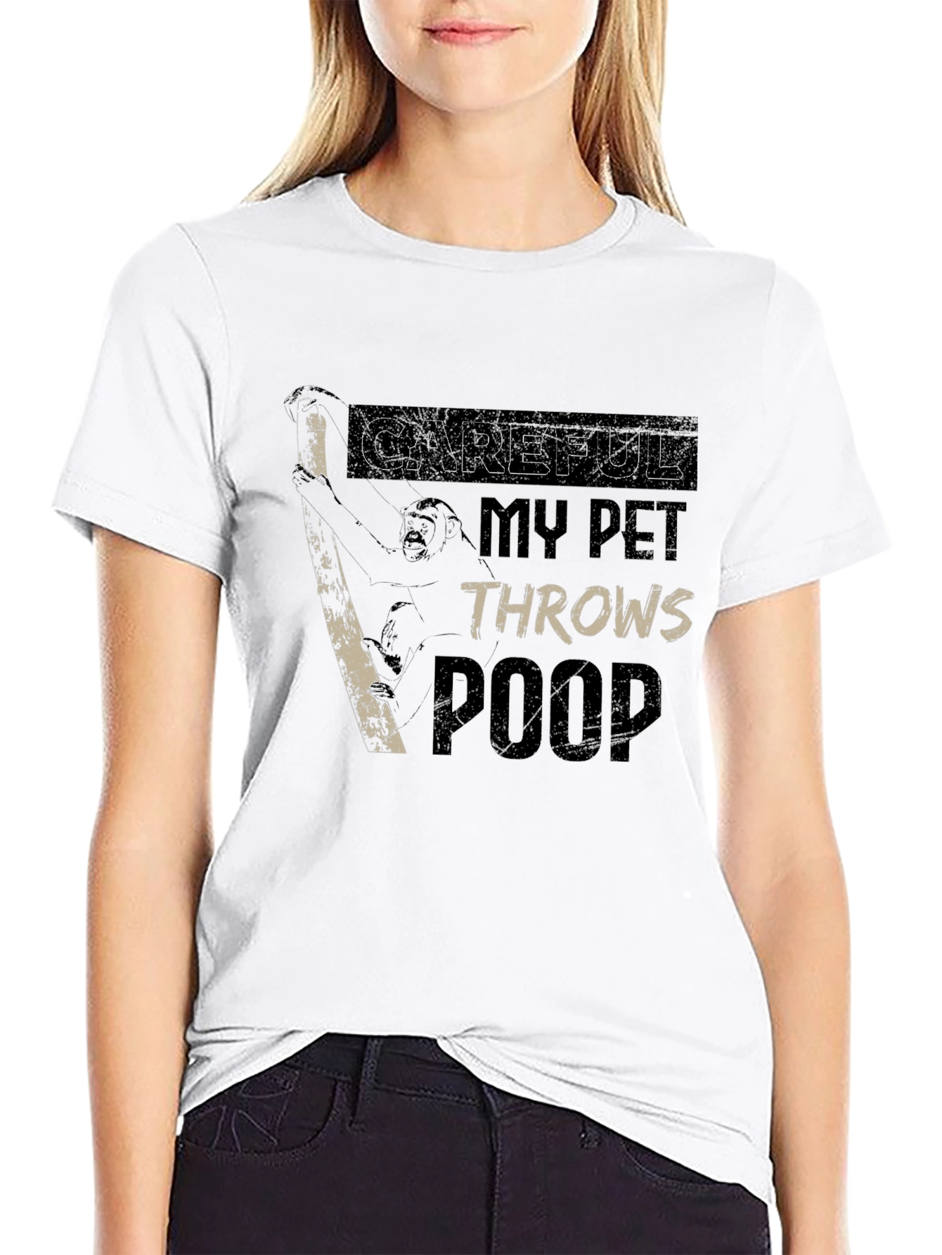 Careful My Pet Throws Poop Graphic T-Shirt