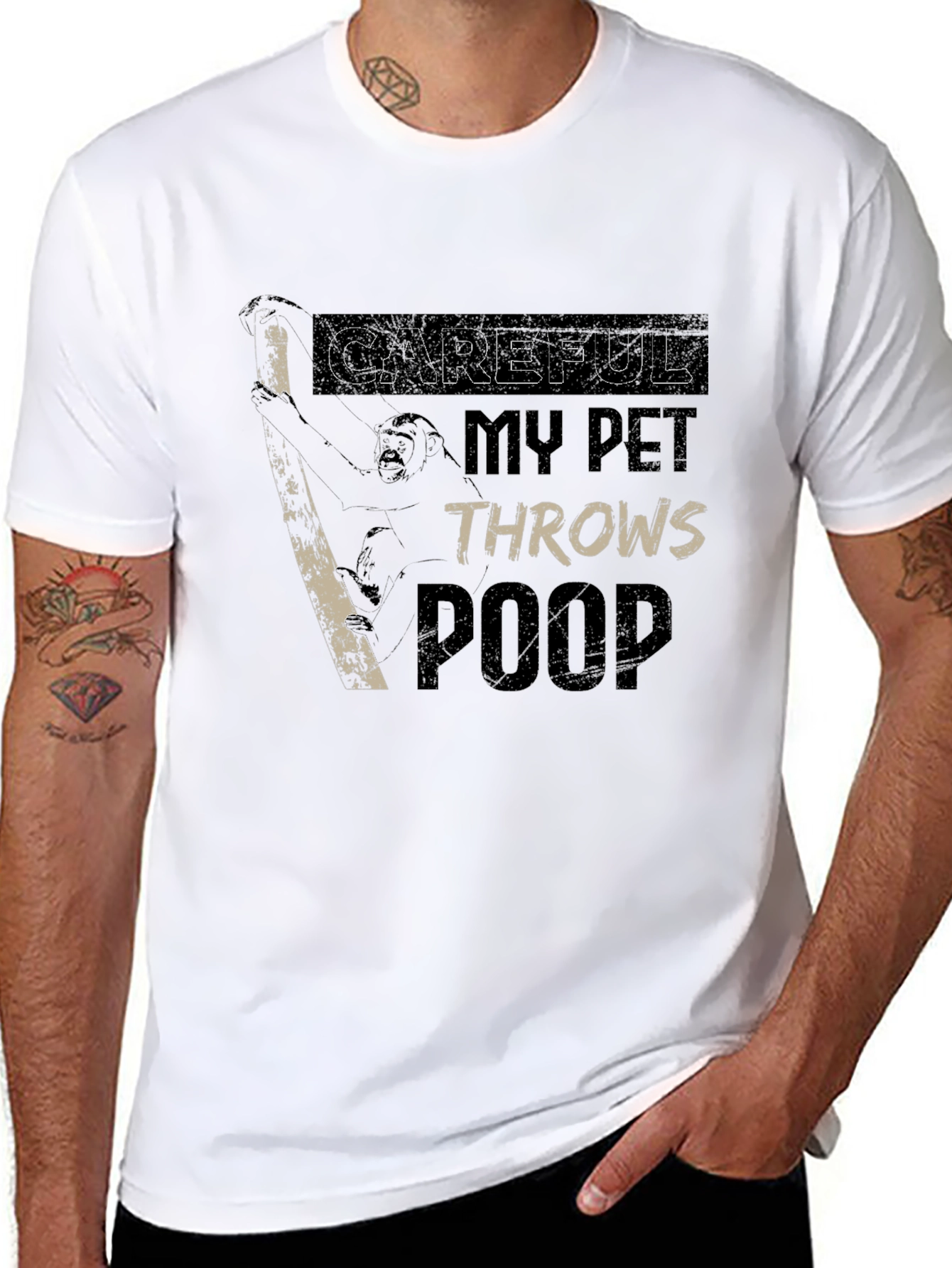 Careful My Pet Throws Poop Graphic T-Shirt