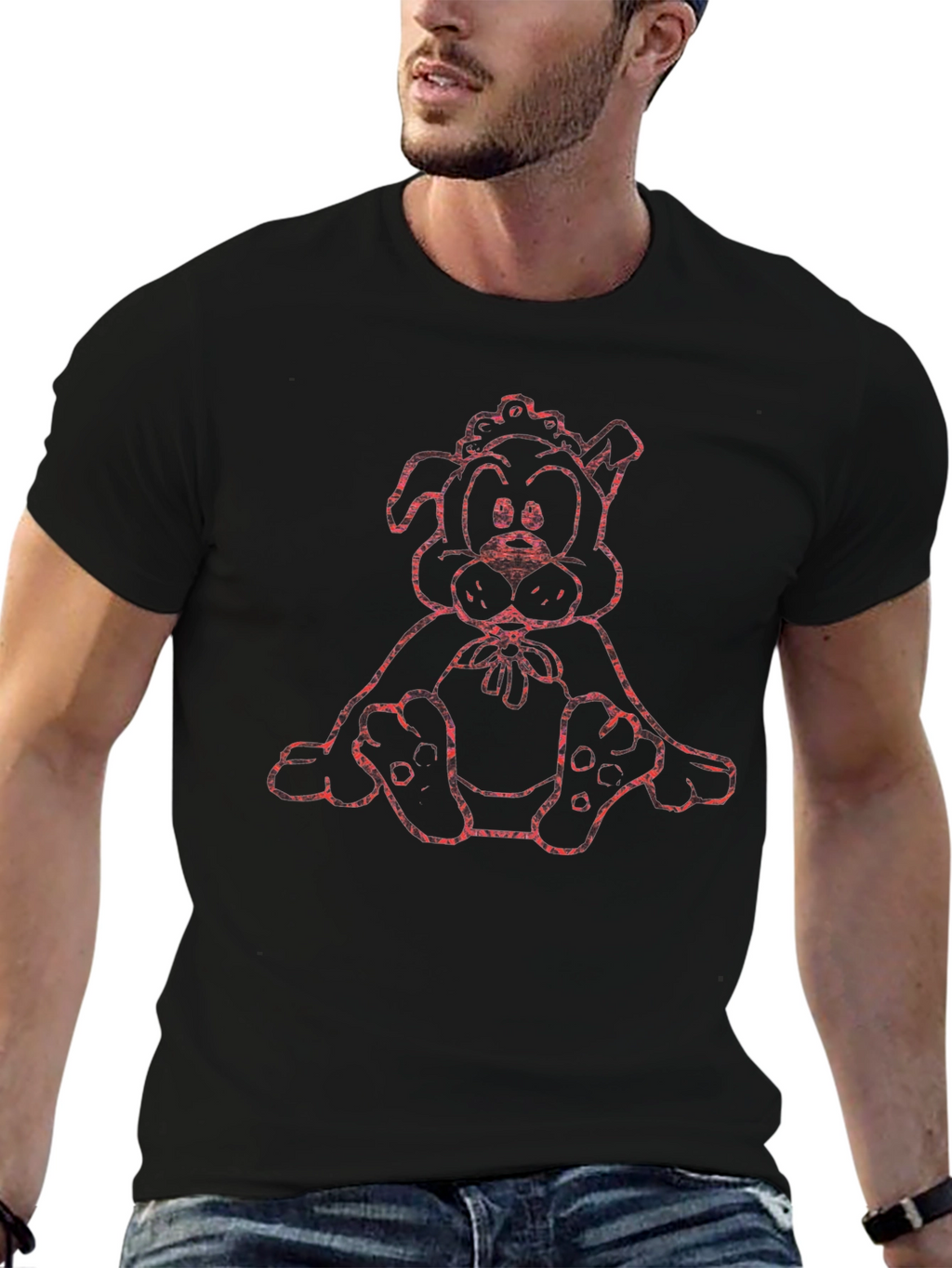 Cute Cartoon Dog Graphic T-Shirt - Black