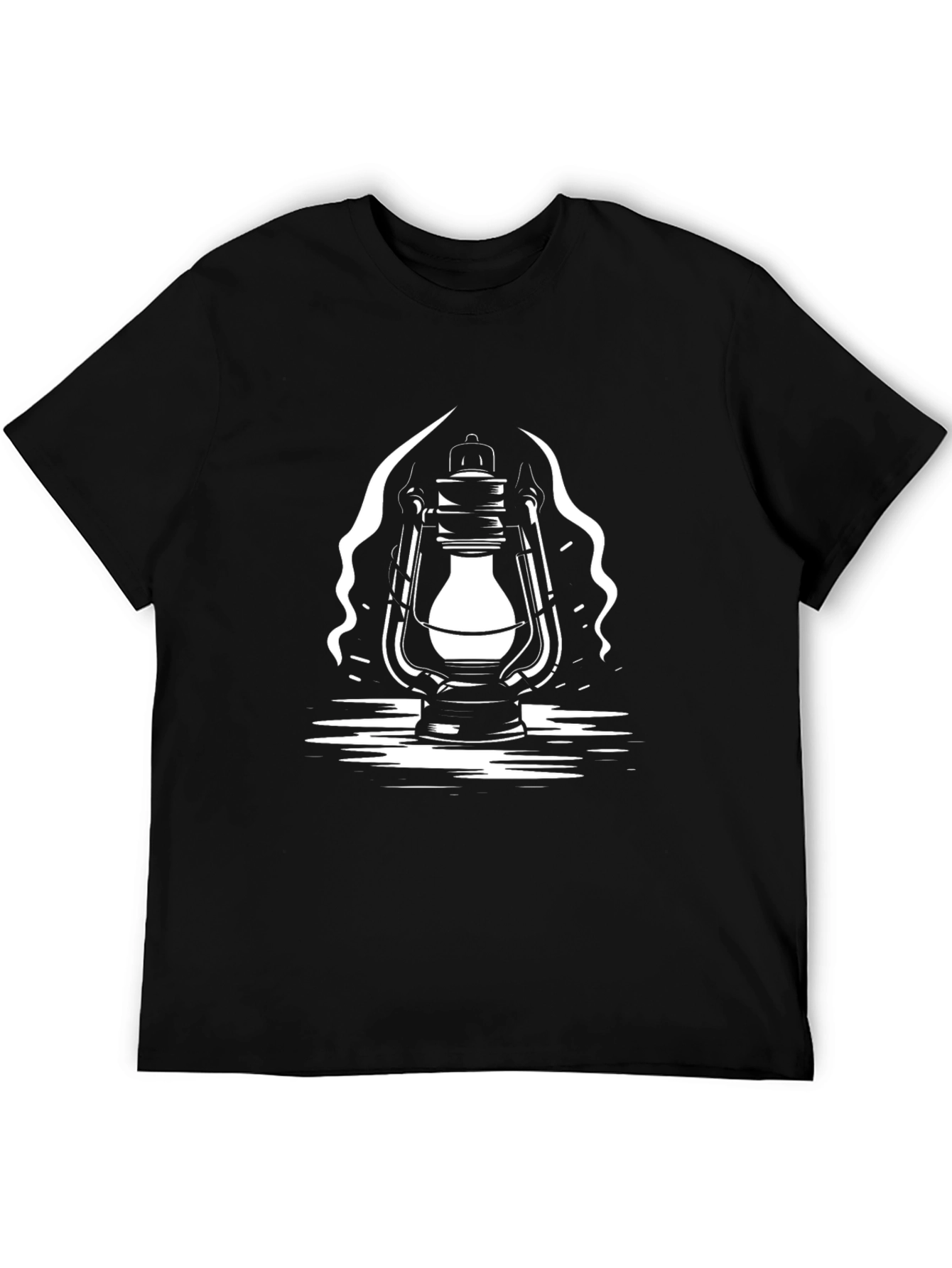Vintage Lantern Graphic Tee - Classic Black Cotton Blend
