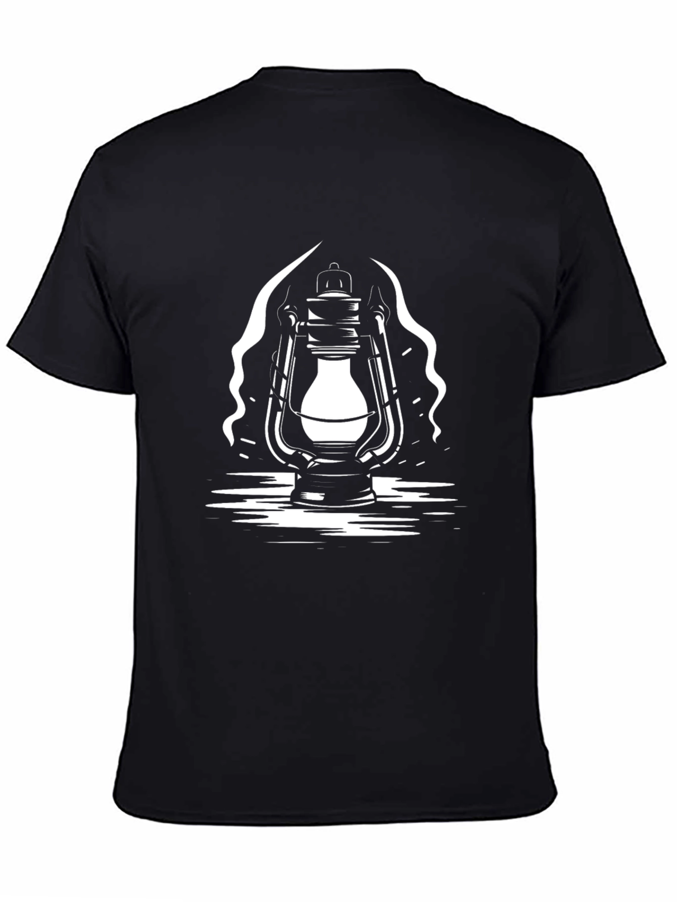 Vintage Lantern Graphic Tee - Classic Black Cotton Blend