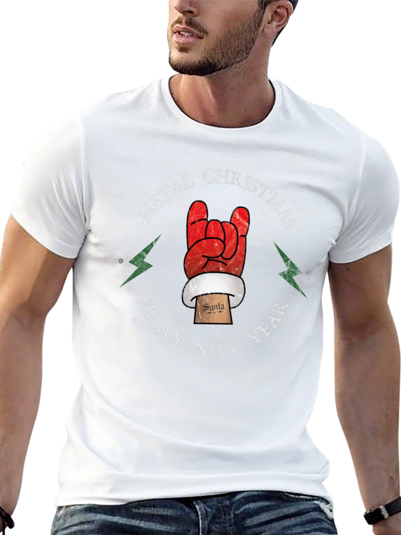 Metal Christmas Heavy New Year Rock Hand Santa T-Shirt