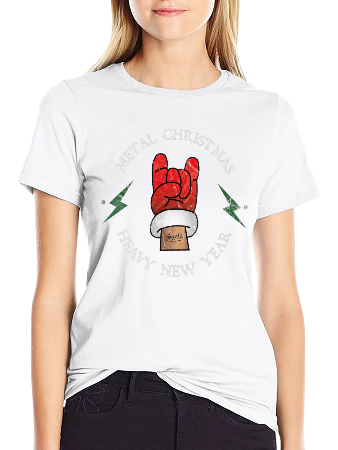 Metal Christmas Heavy New Year Rock Hand Santa T-Shirt