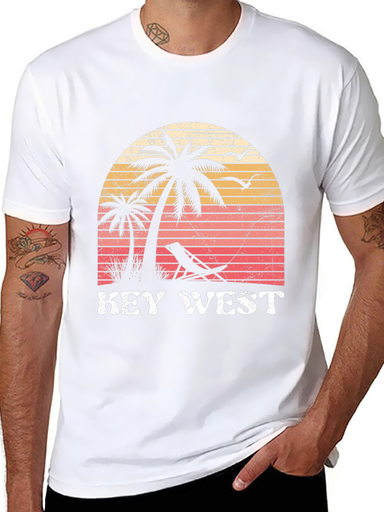 Key West Beach T-Shirt - Tropical Palm Sunset Tee