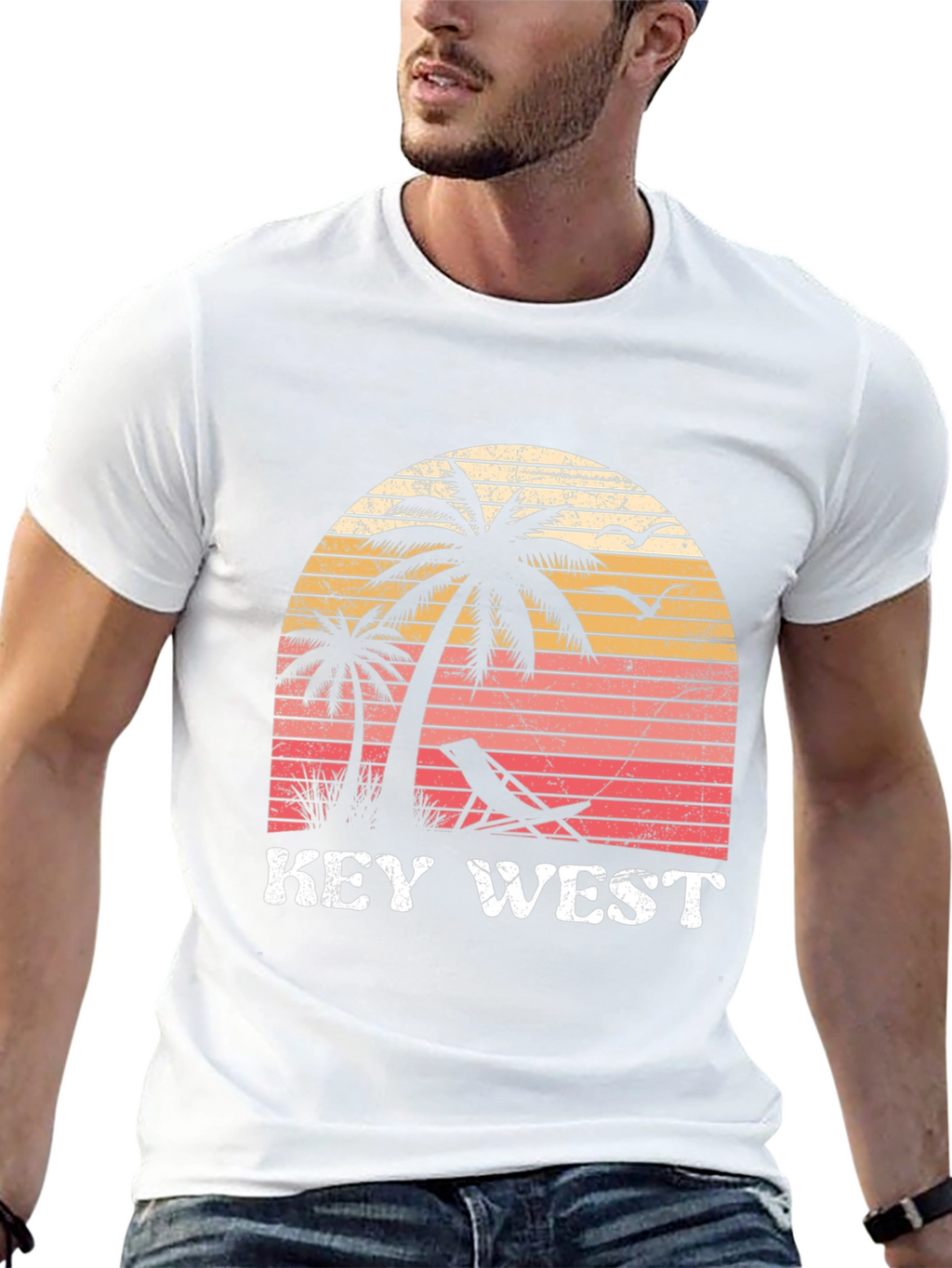 Key West Beach T-Shirt - Tropical Palm Sunset Tee