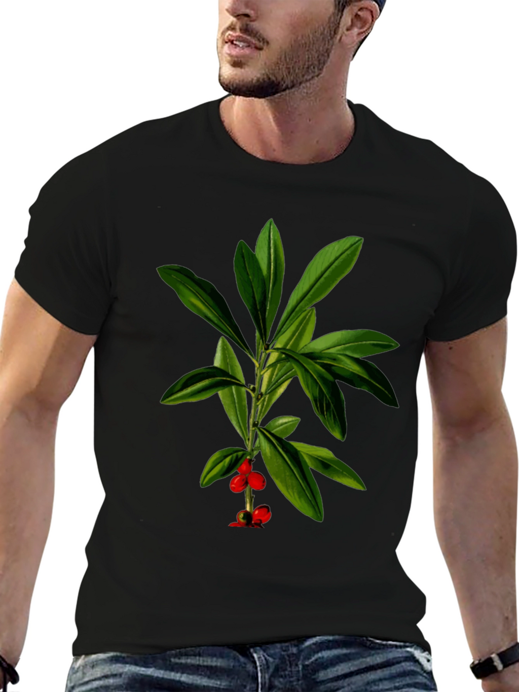 Botanical Berry Graphic Tee - Black Cotton Blend