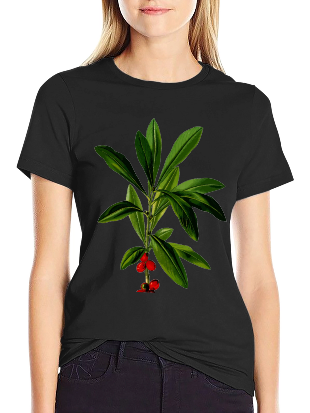 Botanical Berry Graphic Tee - Black Cotton Blend