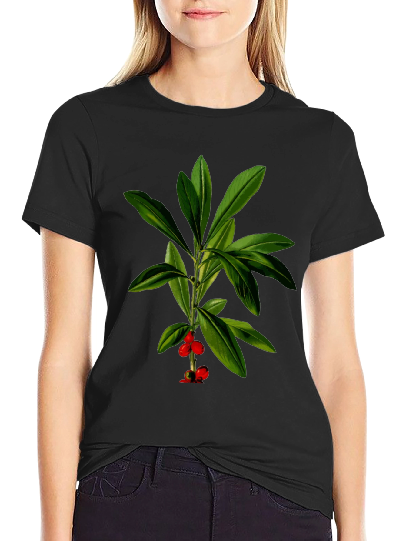 Botanical Berry Graphic Tee - Black Cotton Blend