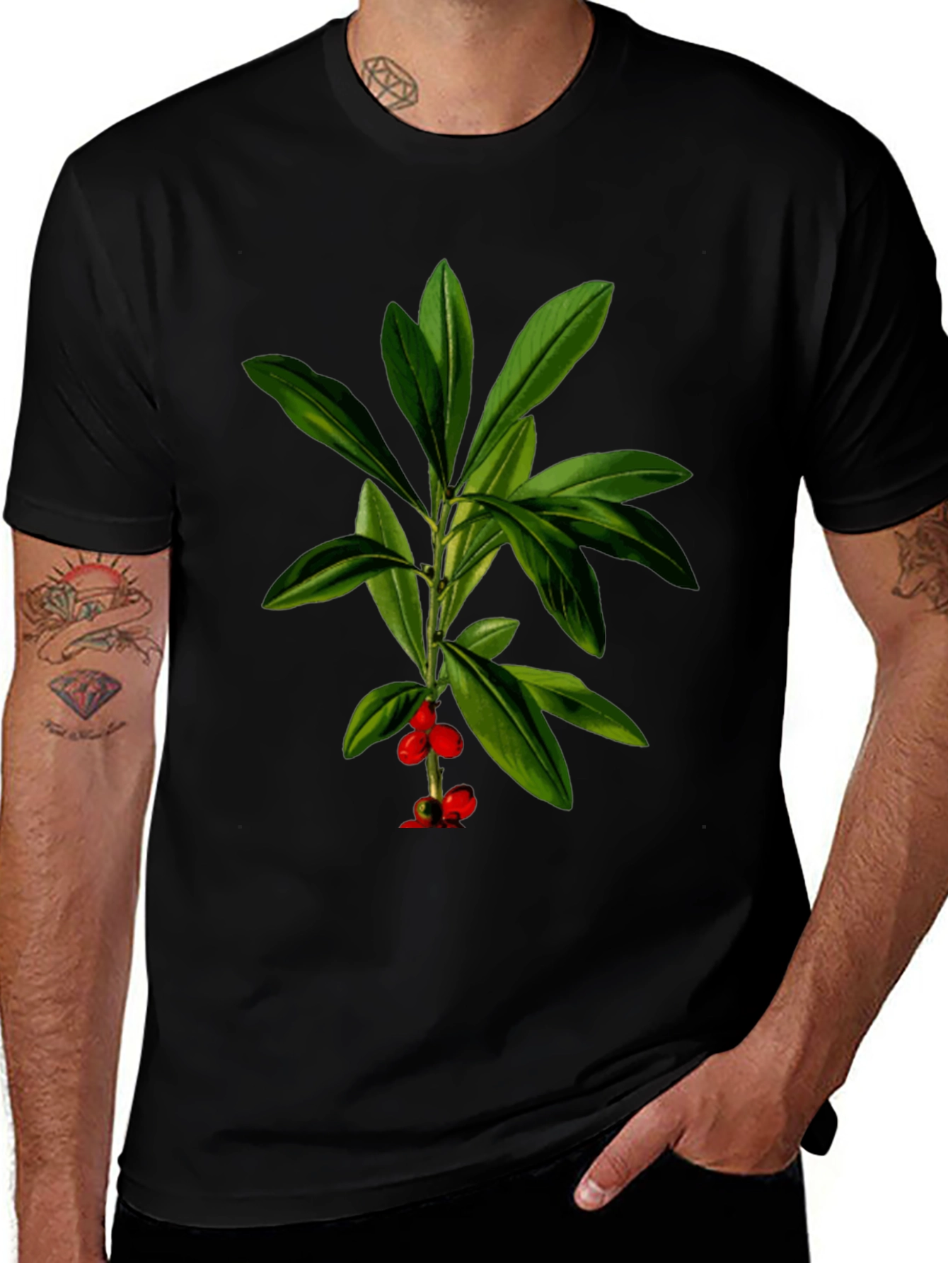 Botanical Berry Graphic Tee - Black Cotton Blend
