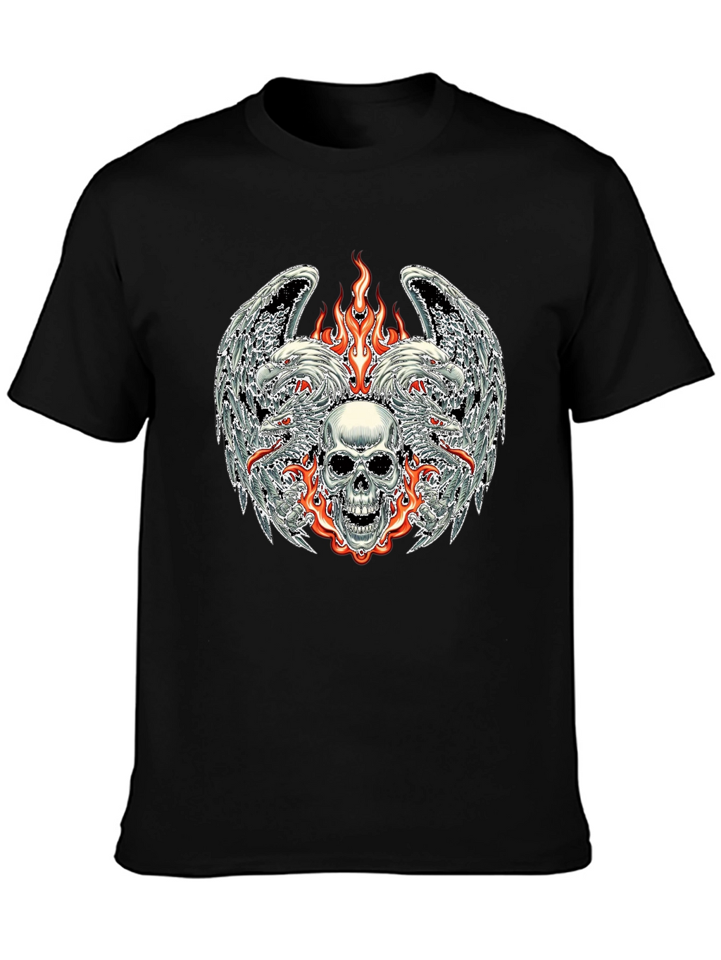 Skull & Eagle Wings Graphic Tee - Black