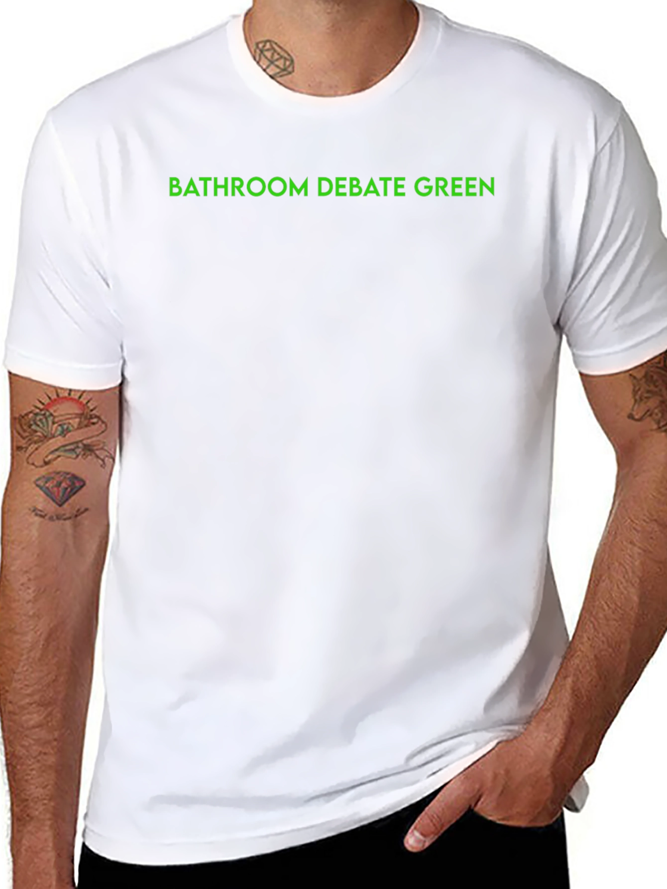 Bathroom Debate Green Text Black T-Shirt