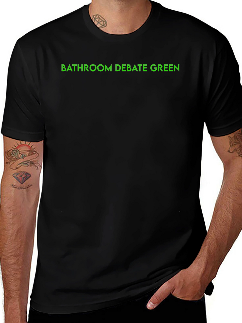Bathroom Debate Green Text Black T-Shirt
