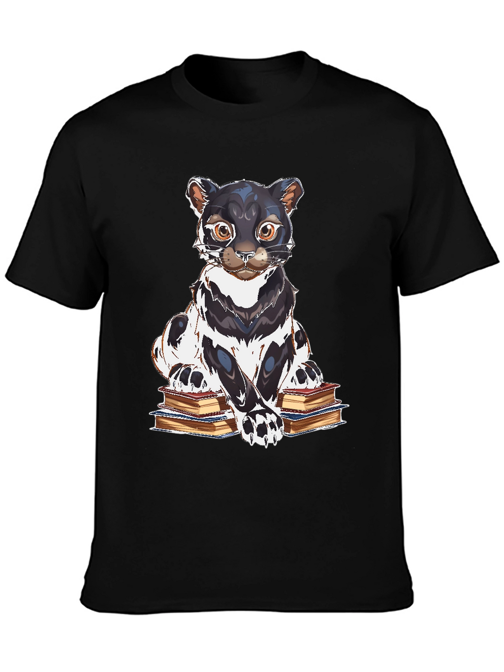 Bookish Cat Graphic Tee - Black Cotton T-Shirt