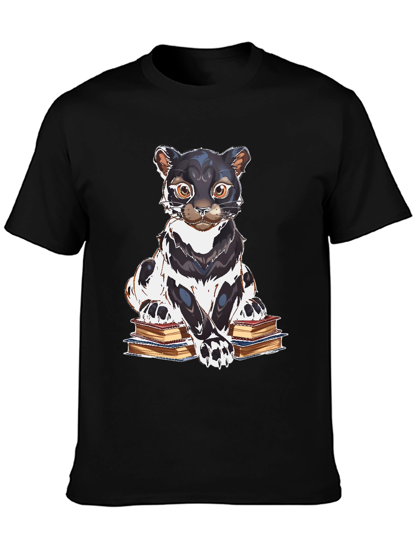 Bookish Cat Graphic Tee - Black Cotton T-Shirt