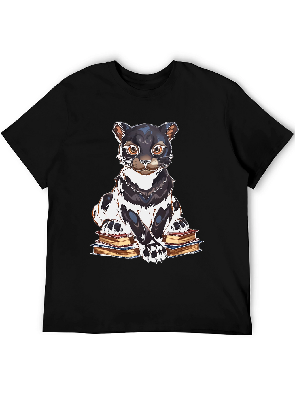 Bookish Cat Graphic Tee - Black Cotton T-Shirt