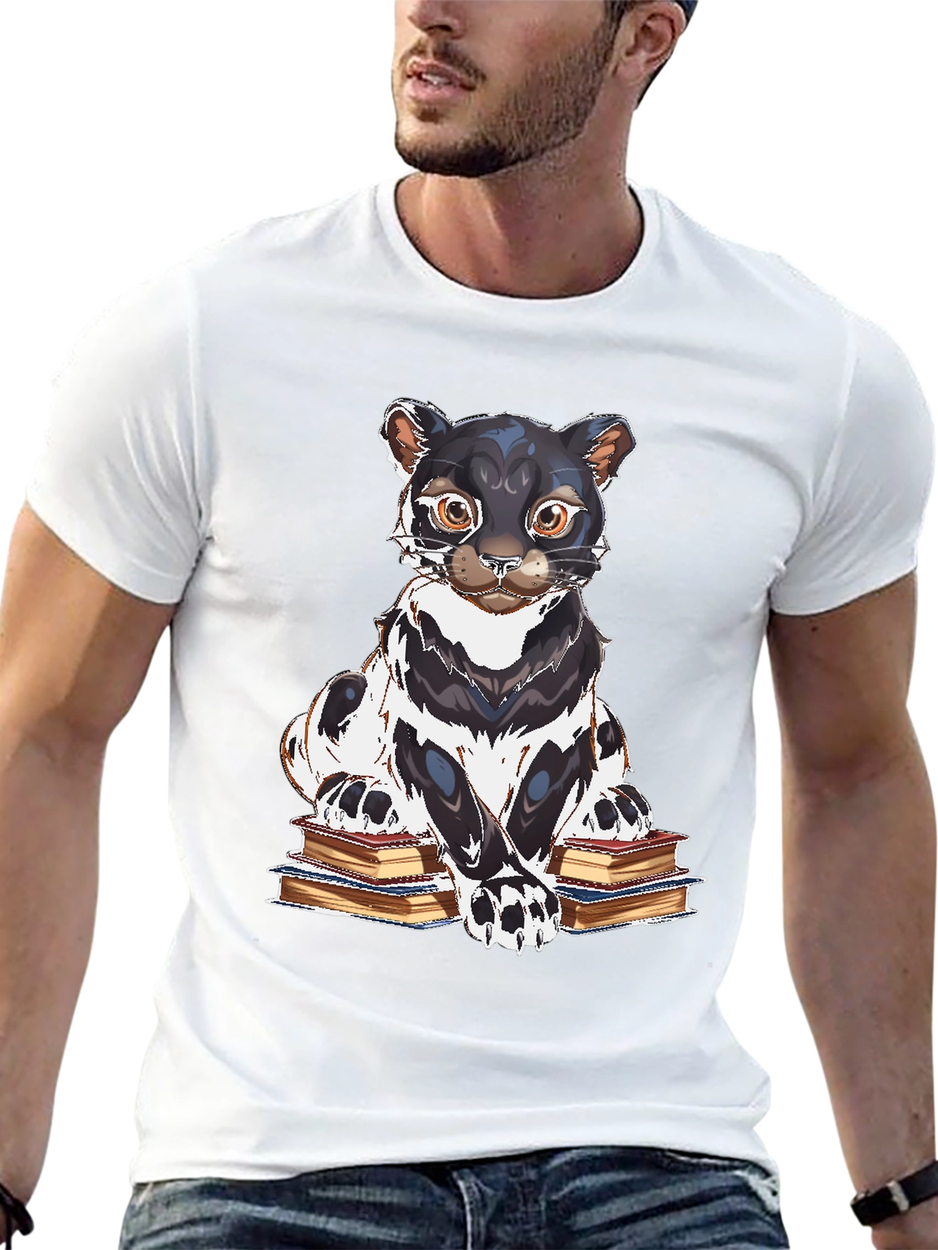 Bookish Cat Graphic Tee - Black Cotton T-Shirt