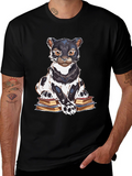 Bookish Cat Graphic Tee - Black Cotton T-Shirt