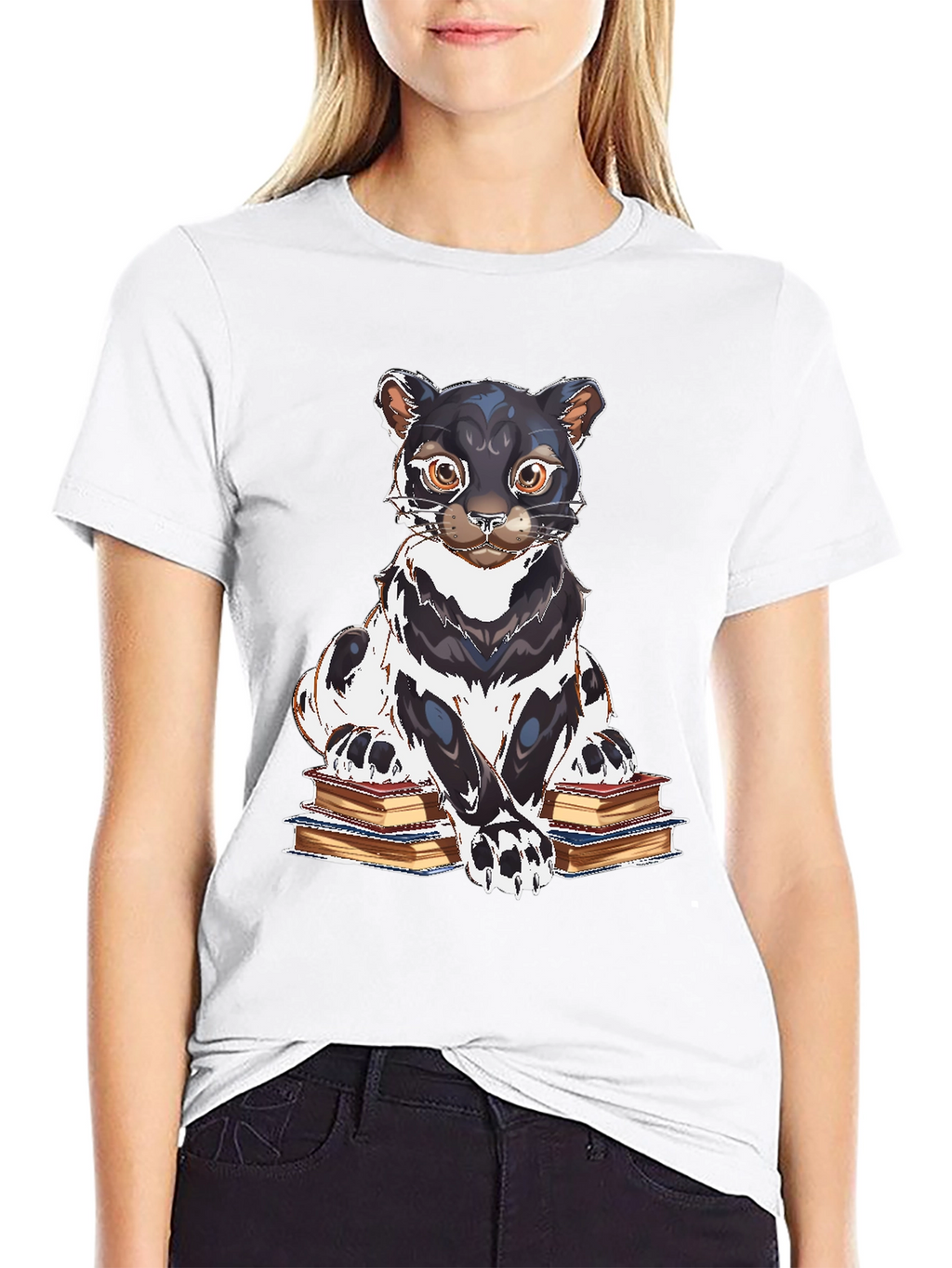 Bookish Cat Graphic Tee - Black Cotton T-Shirt