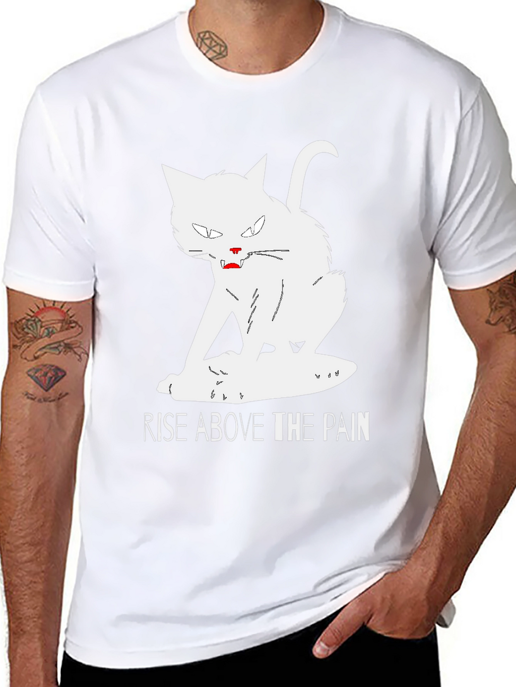 Rise Above T-Shirt - White Cat Graphic Tee