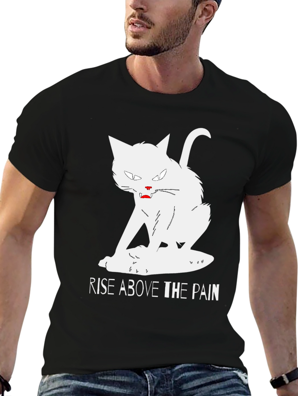 Rise Above T-Shirt - White Cat Graphic Tee