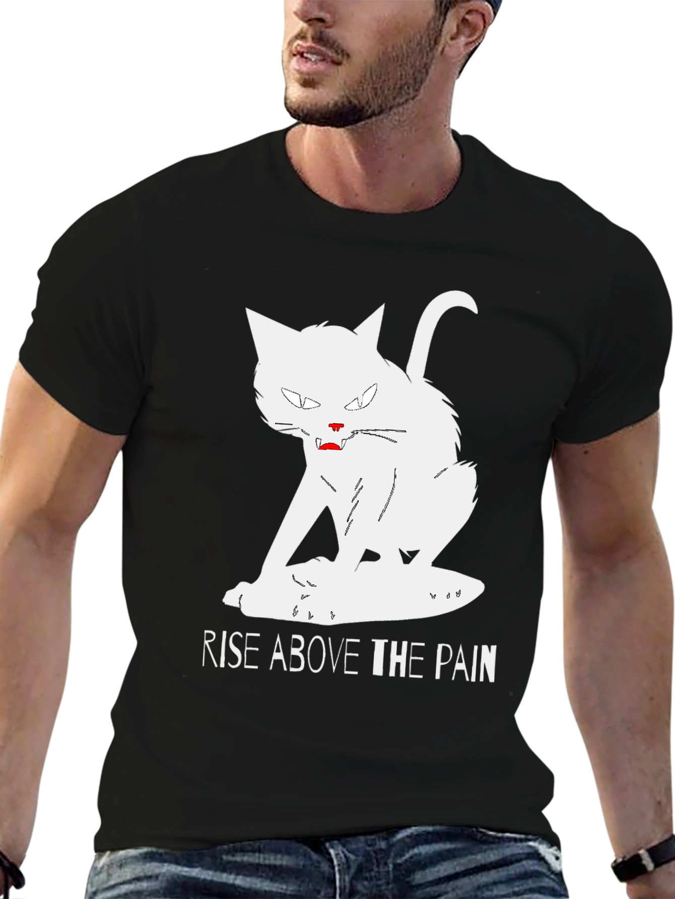 Rise Above T-Shirt - White Cat Graphic Tee