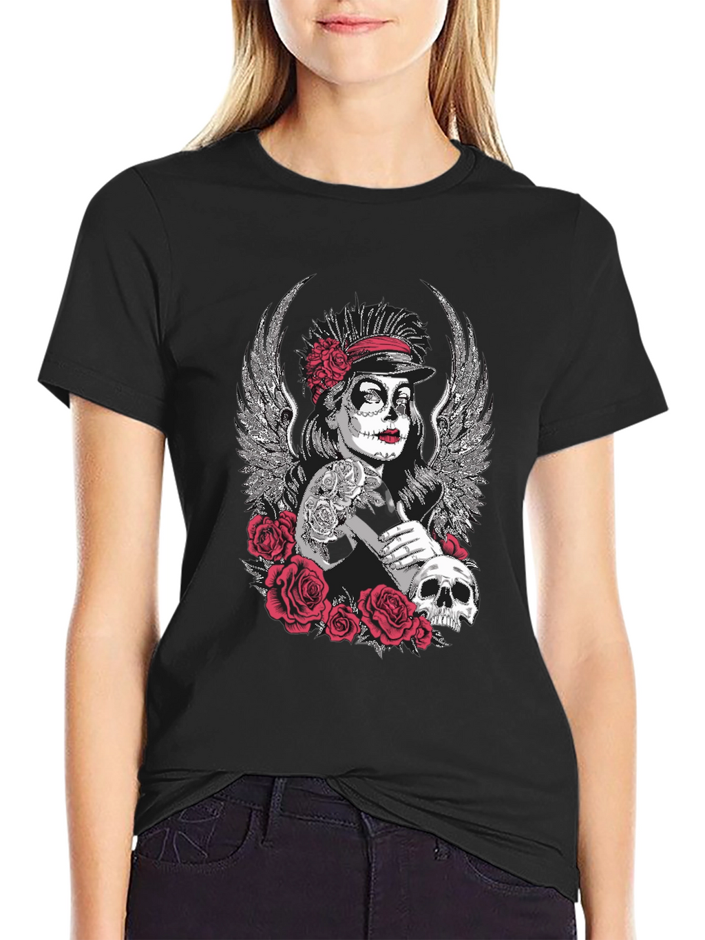 Day of the Dead Sugar Skull Wings Graphic Tee
