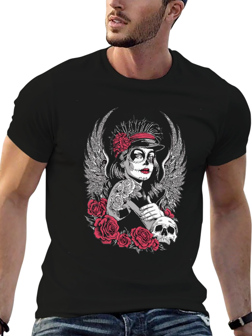 Day of the Dead Sugar Skull Wings Graphic Tee
