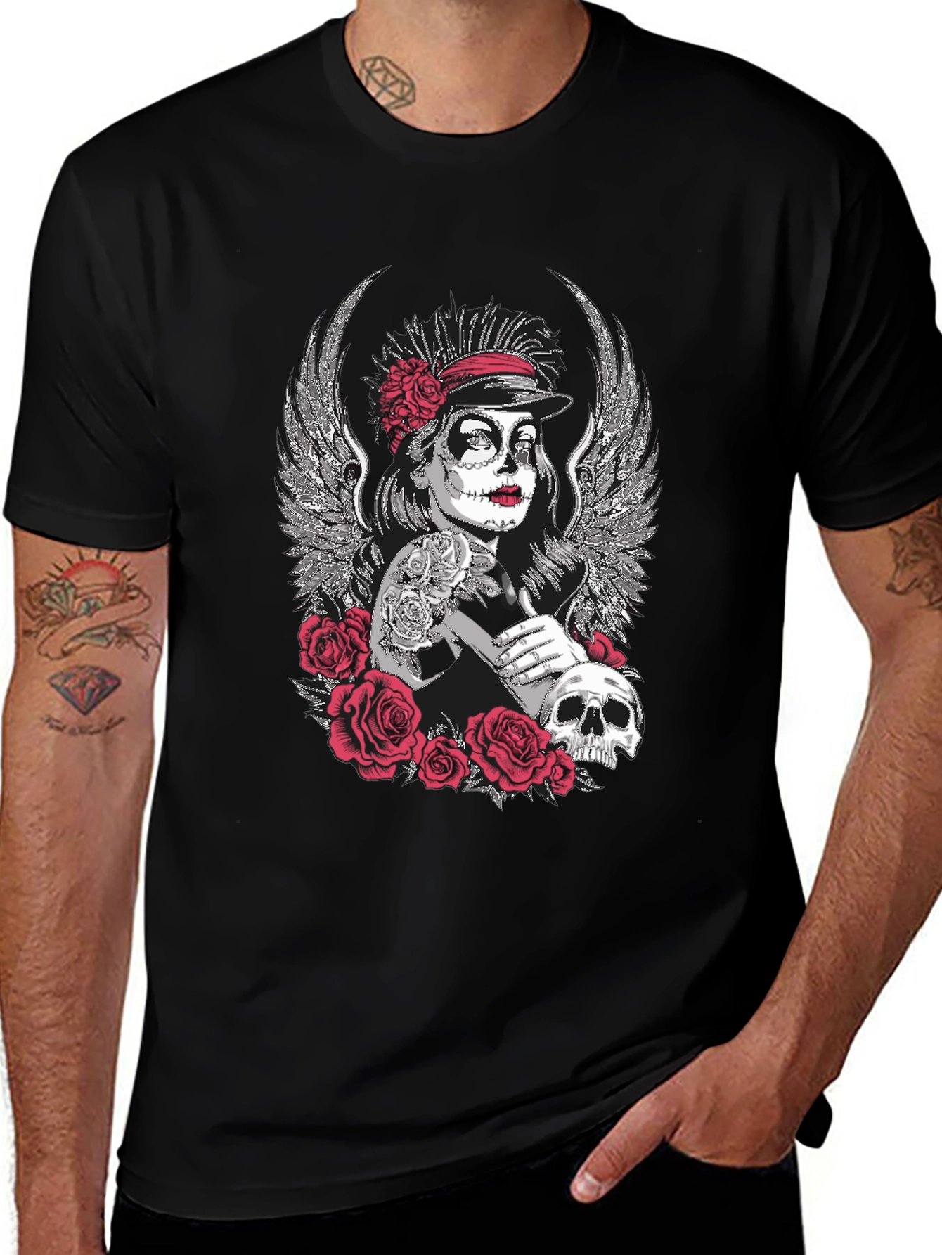 Day of the Dead Sugar Skull Wings Graphic Tee