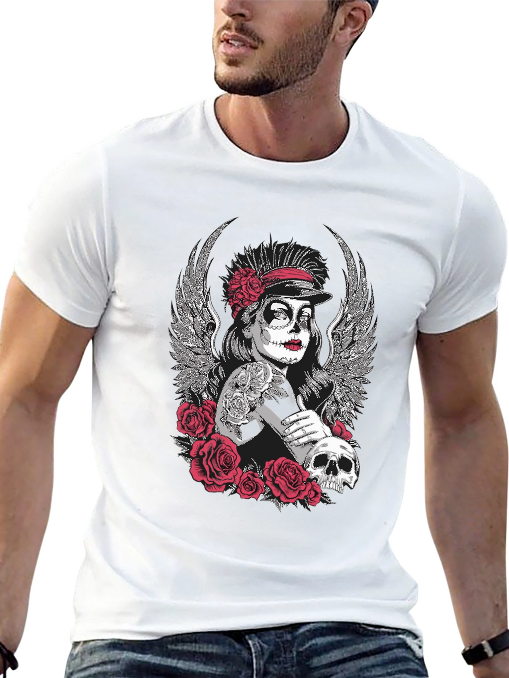 Day of the Dead Sugar Skull Wings Graphic Tee