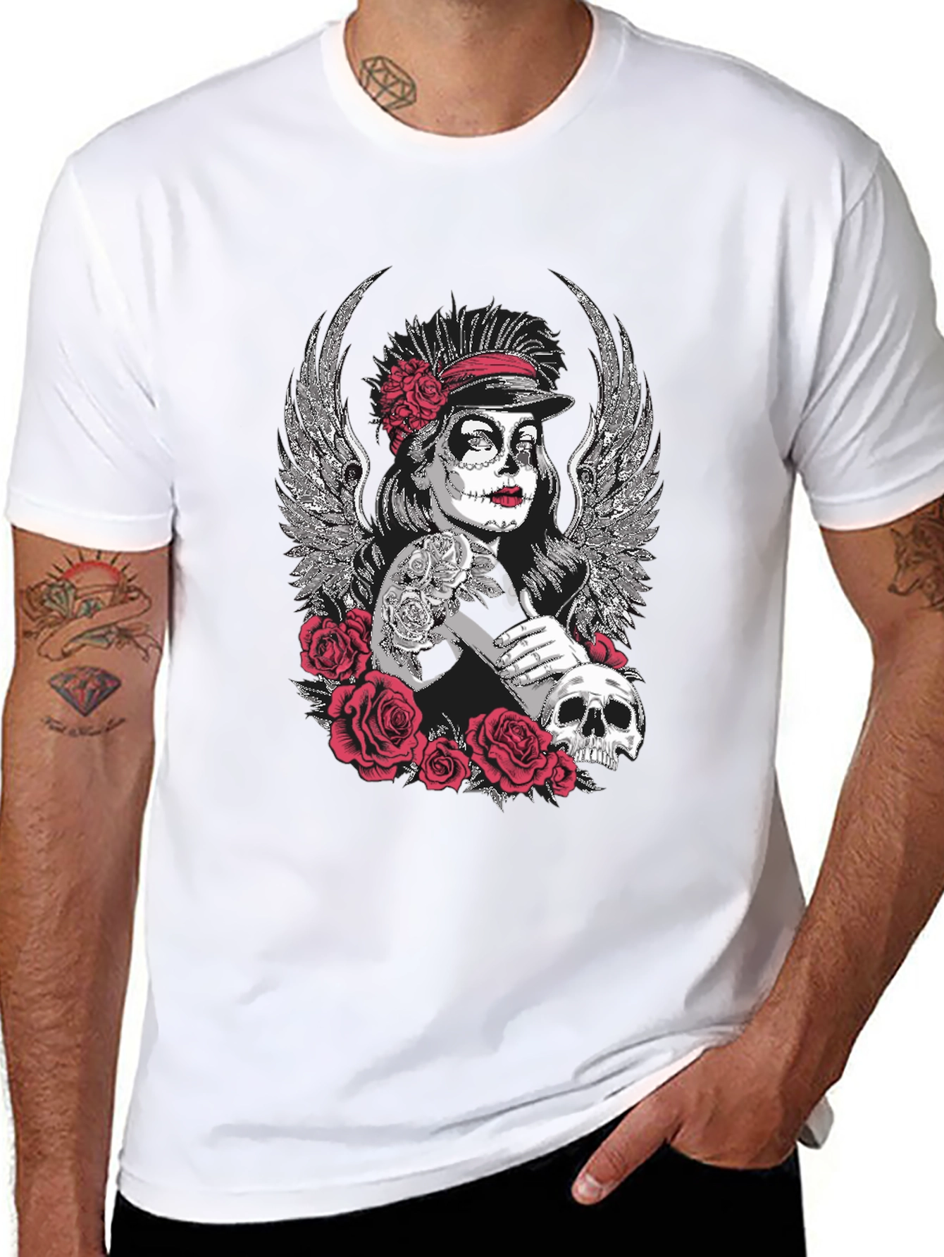 Day of the Dead Sugar Skull Wings Graphic Tee